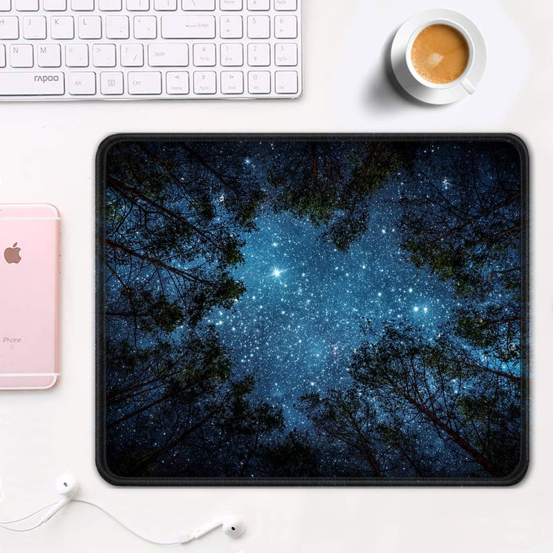 Auhoahsil Mouse Pad, 12 x 10 in Nature Theme Computer Mouse Pad for Desk, Premium-Textured Non-Slip Rubber Stitched Edges Waterproof Square Mouse Mat for Gaming Work Wireless Mice, Night Sky - Image 2